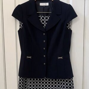 Tahari 2-Piece Black Blazer & Patterned Skirt Set | Size 12 | Like New